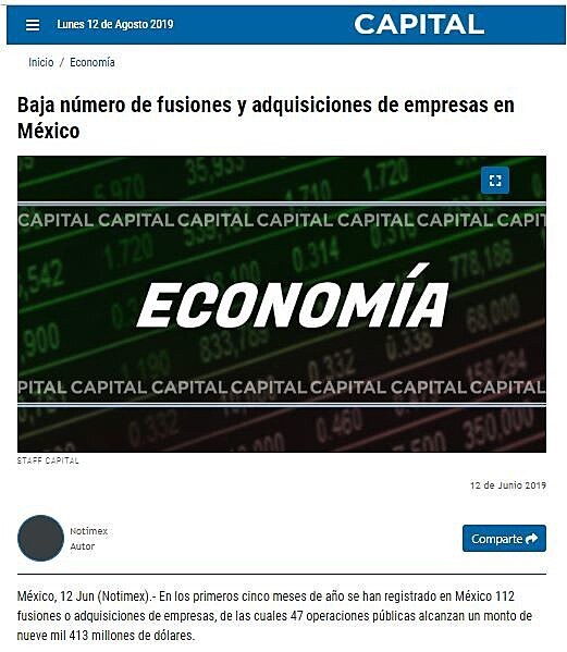 Baja nmero de fusiones y adquisiciones de empresas en Mxico